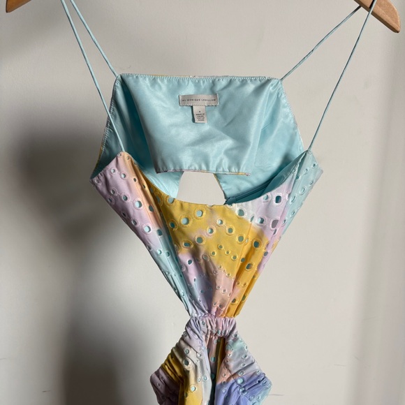 $595 NWT ML Monique Lhuillier Poplin Eyelet Cut Out Midi Dress Sz 4 - Picture 7 of 13